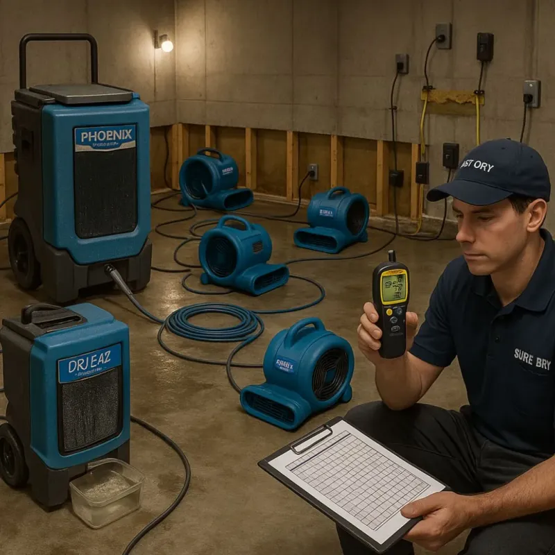 Structural Drying and Dehumidification process in Westwood, CA